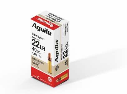Aguila 1B220320 Interceptor Rimfire 22LR 40gr Copper Plated Solid Point 50 Per Box/20 Case