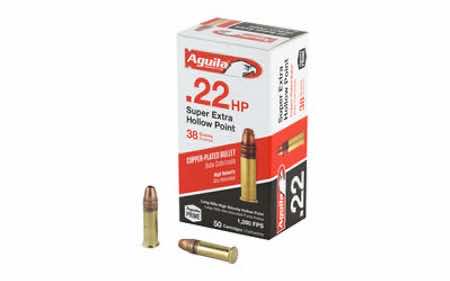 Aguila 1B220335 Super Extra Rimfire 22LR 38gr Copper Plated Hollow Point 50 Per Box/40 Case