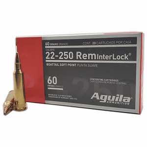 Aguila 8338AG 22-250Rem 60gr InterLock Boat Tail Soft Point 20 Per Box/10 Case